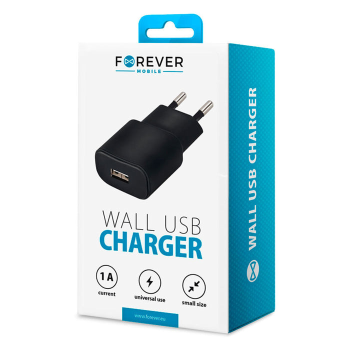 CHARGER 220V FOREVER 1A 1XUSB BLACK
