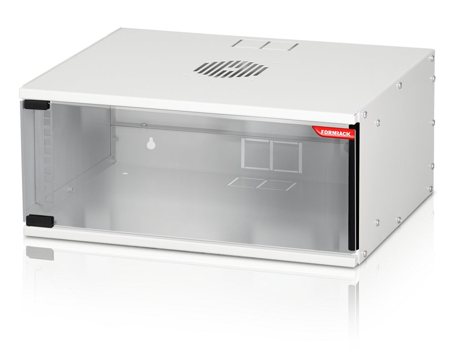 Formrack 19" Wall Mounted rack 4U SOHO 512/400mm, height: 225mm, loading capacity: 50kg., tempered glass door, 19" front rails