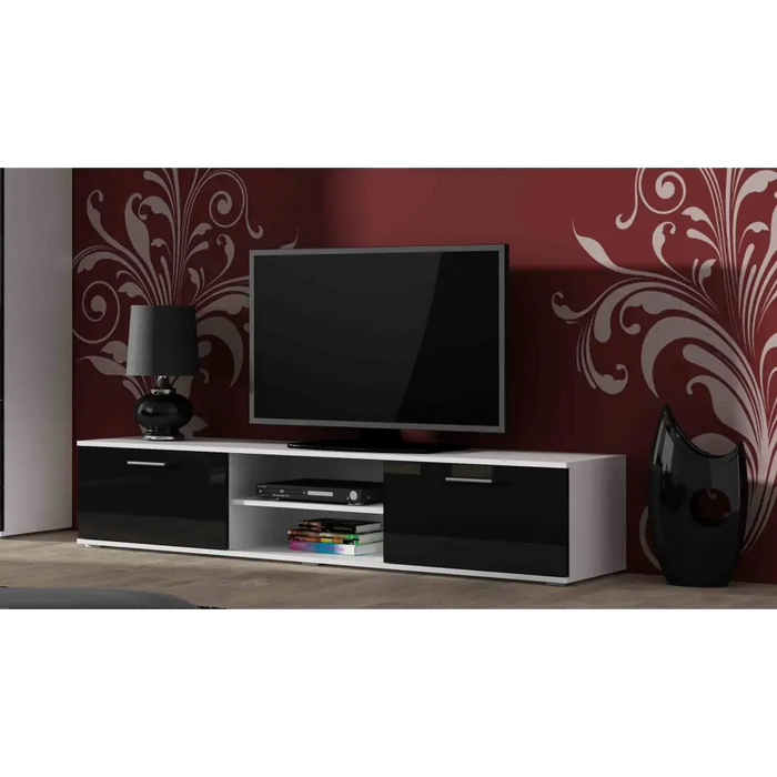Furniture set SOHO 1 (RTV180 cabinet + S1 cabinet + shelves) White/Black Gloss - Modern wall unitsMES-NOW<<<Wall