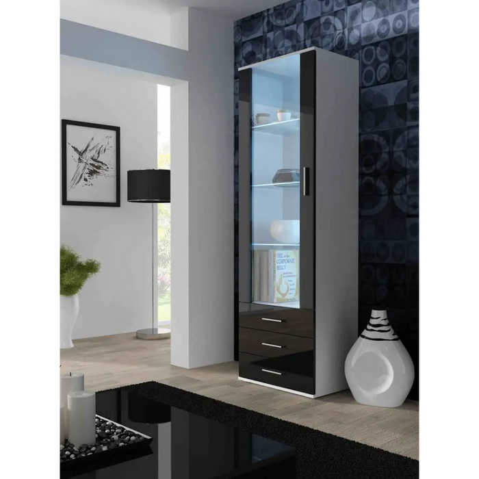 Furniture set SOHO 1 (RTV180 cabinet + S1 cabinet + shelves) White/Black Gloss - Modern wall unitsMES-NOW<<<Wall