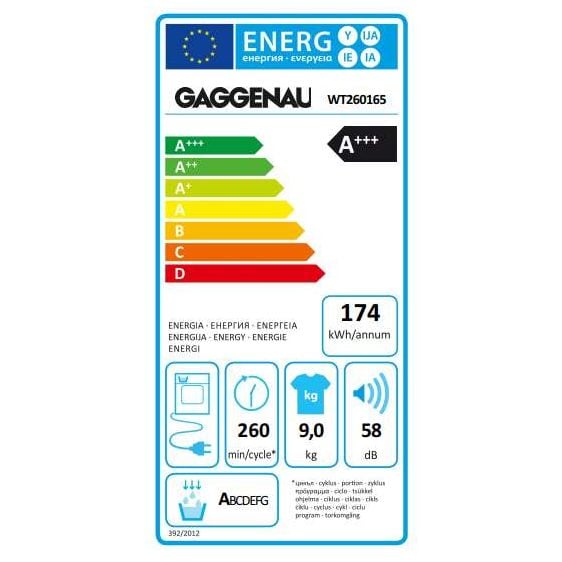 Dryer GAGGENAU WT260165, 9 kg, Heat pump, Self-cleaning condenser