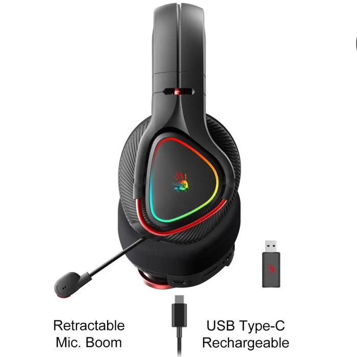 Gaming wireless headphones A4TECH Bloody MR710 Bluetooth v5.0 2.4Ghz RGB Microphone Black - Геймърски