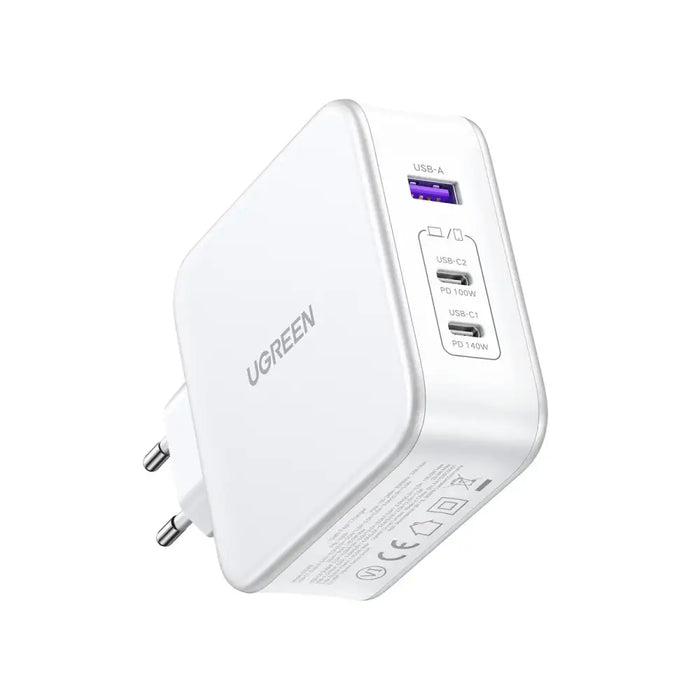 GaN Ugreen Nexode CD289 USB-A/2xUSB-C 140W wall charger + USB-C - USB-C cable 1.5m - white - Cell phone USB