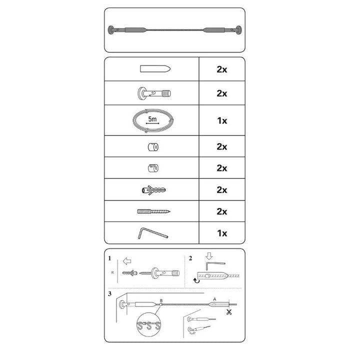 CORNICE GARDINIA ROPE FLIGHT BLACK MAT 500 CM.