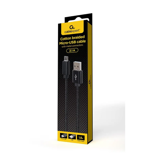 Gembird CCDB-mUSB2B-AMBM-6 Cotton braided Micro-USB cable with metal connectors 1.8 m black - USB