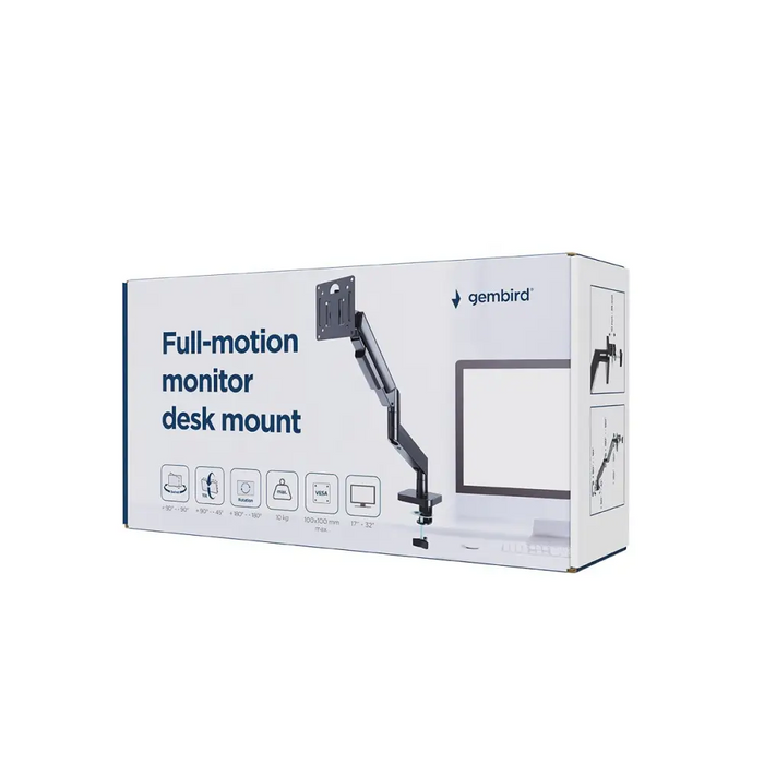 Gembird MA-DA1-04 Full-motion desk display mounting arm 17”-32” black - Monitors - Monitor