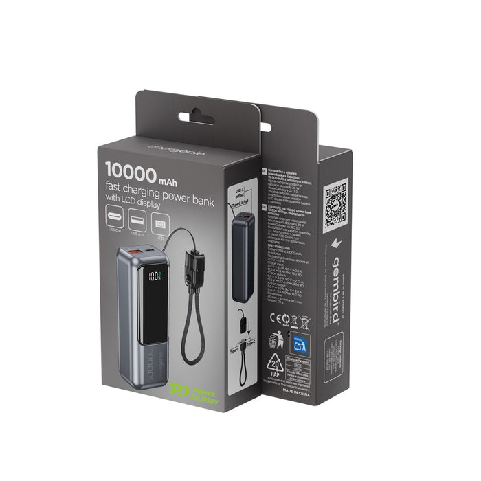 Gembird PB10-PD20-LCD-02 Compact fast charging power bank with LCD display, 20W, 10000 mAh, spacegrey