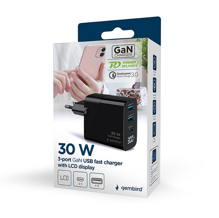 Wall Charger GEMBIRD TA-UC-PDQC30LCD-BK-02