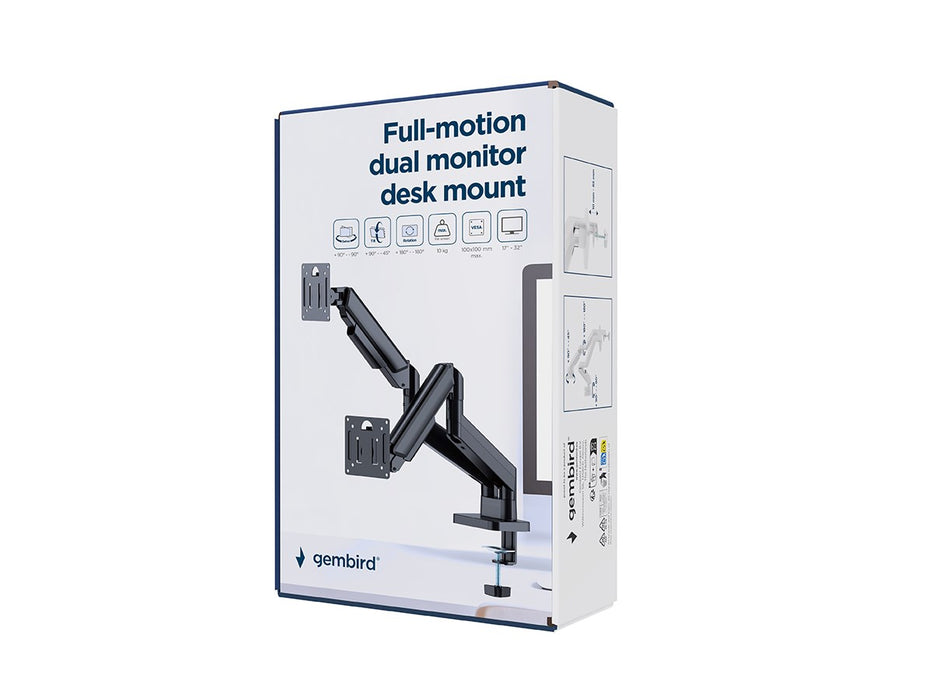 Gembird MA-DA2-06 Desk mounted adjustable double monitor arm 17"-32", black