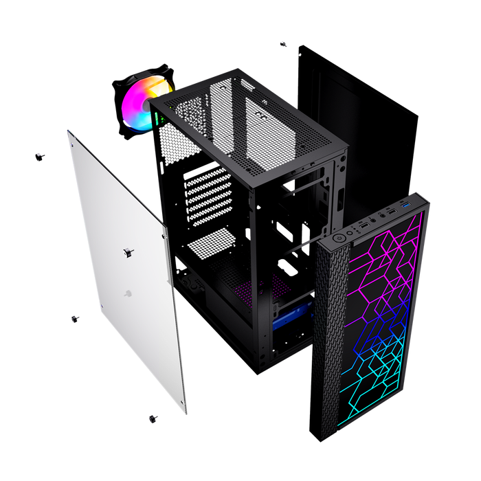 Gembird Fornax 2500 ARGB Gaming ATX computer case, Midi Tower, backlight,  Black