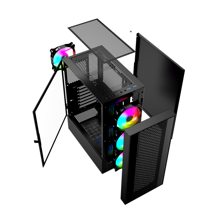 Gembird Fornax 4000 ARGB gaming ATX computer case, Midi Tower, backlight, Black