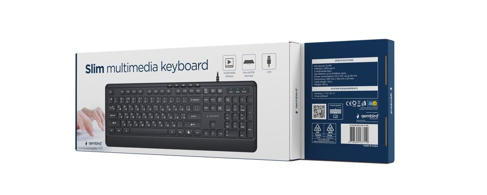 Gembird KB-MCH-05-CYRL Slim wired multimedia keyboard, black, RU layout