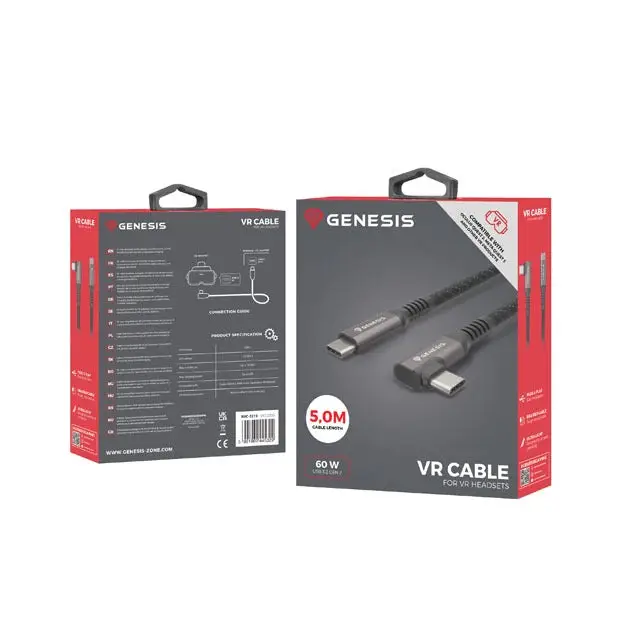 Genesis Cable USB-C M/M 3.1 GEN 2 10GB/S PD60W VR 5m Black - Аксесоари<<<GENESIS компютърна