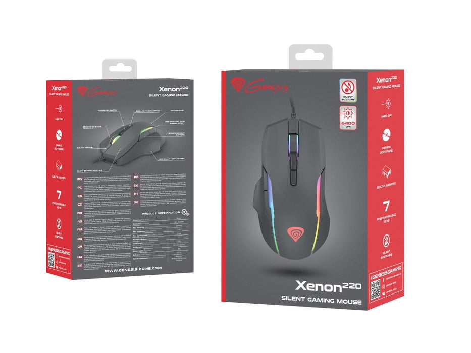 Genesis Gaming Mouse Xenon 220 6400dpi with Software Illuminated Black - Мишки<<<GENESIS компютърна