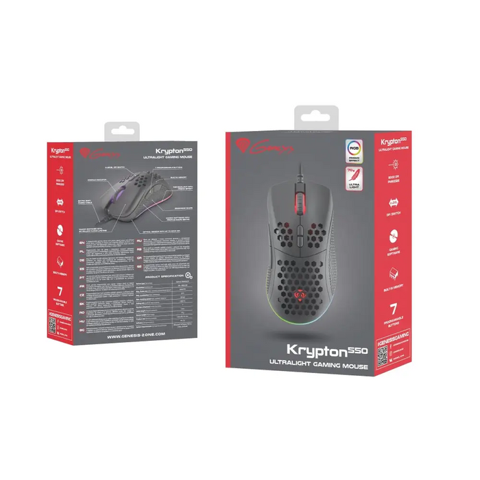 Genesis Light Weight Gaming Mouse Krypton 550 8000 DPI RGB Software Black - Мишки<<<GENESIS компютърна