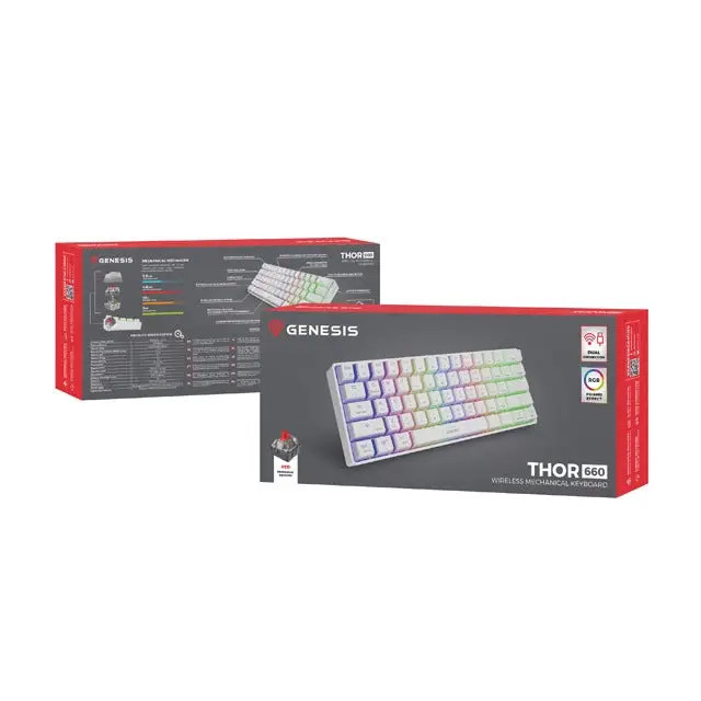 Genesis THOR 660 RGB Gaming keyboard RGB LED light US White Wireless/Wired Wireless connection Gateron Red Switch