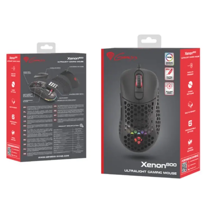 Genesis Ultralight Gaming Mouse Xenon 800 16000 dpi RGB Black - Мишки<<<GENESIS компютърна