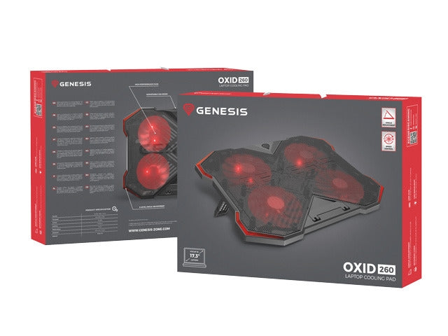 Genesis Laptop Cooling Pad Oxid 260 15.6-17.3 4 Fans, Led Light, 2 Usb
