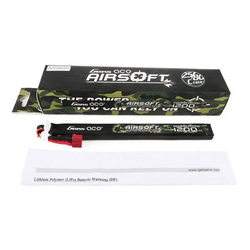 Gens Ace 25C 1200mAh 3S1P 11.1V Airsoft Gun Lipo Battery with T Plug Long size - Lithium and NiMH<<<Batteries<<<RC