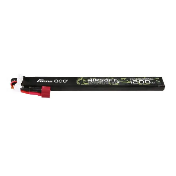 Gens Ace 25C 1200mAh 3S1P 11.1V Airsoft Gun Lipo Battery with T Plug Long size - Lithium and NiMH<<<Batteries<<<RC