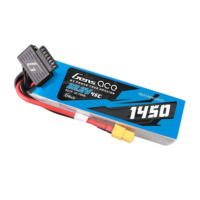 Gens Ace G-Tech 1450mAh 22.2V 45C 6S1P Lipo Battery Pack with XT60 Plug - Lithium and NiMH<<<Batteries<<<RC