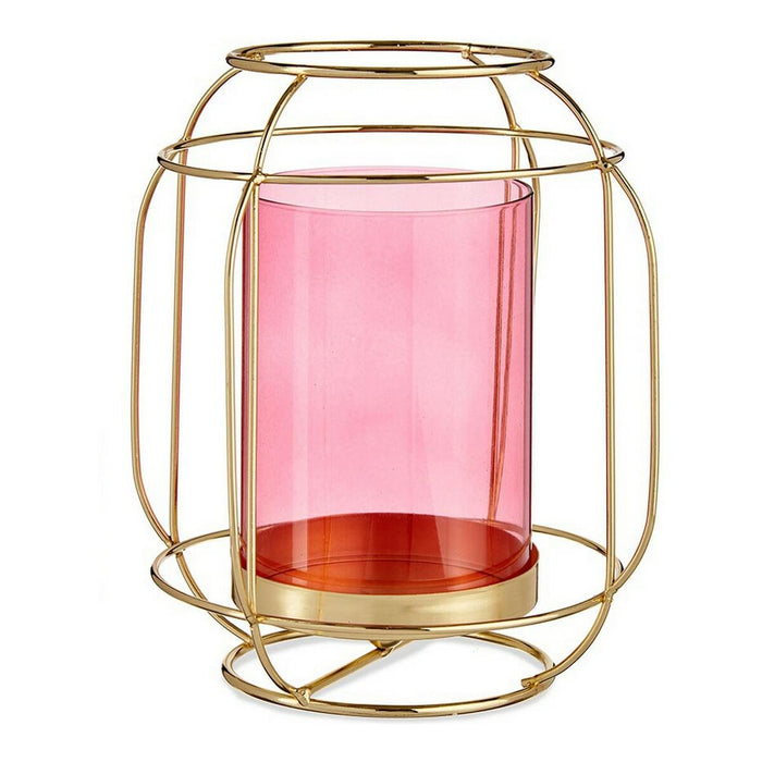 Candleholder Gift Decor Pink Golden Metal Glass 19 x 20 x 19 cm Lantern