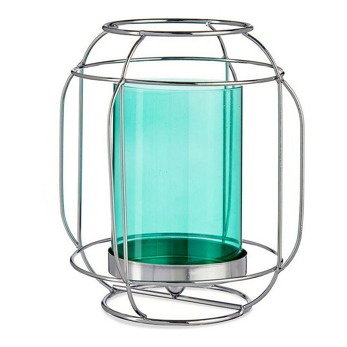 Candleholder Gift Decor Blue Silver Metal Glass 19 x 20 x 19 cm Lantern