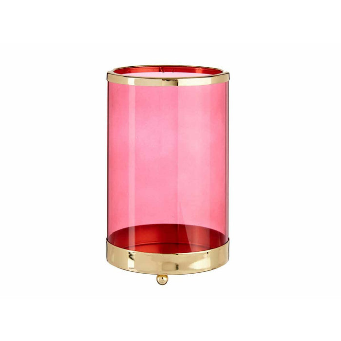 Candleholder Gift Decor Pink Golden Metal Glass 12,2 x 19,5 x 12,2 cm Cylinder