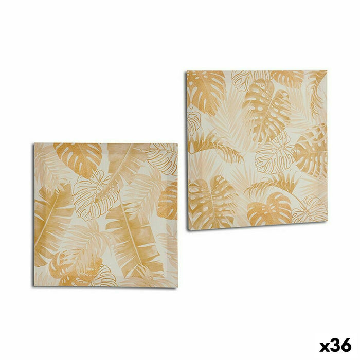 Canvas Gift Decor Golden Leaf of a plant 28 x 28 x 1,5 cm (36 Units)