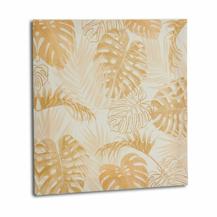 Canvas Gift Decor Golden Leaf of a plant 28 x 28 x 1,5 cm (36 Units)