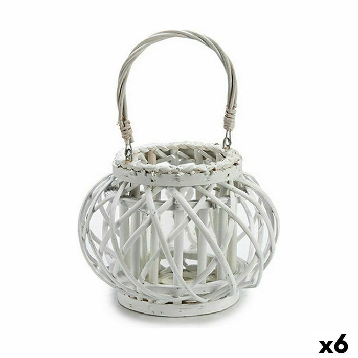 Candleholder Gift Decor White wicker Glass 30 x 19 x 25,5 cm (6 Units)