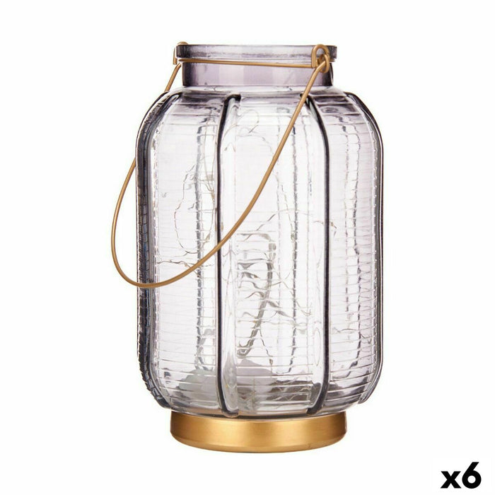 LED Lantern Gift Decor Grey Golden Glass Stripes 14 x 22 x 14 cm 13,5 x 22 x 13,5 cm (6 Units)