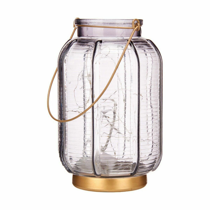 LED Lantern Gift Decor Grey Golden Glass Stripes 14 x 22 x 14 cm 13,5 x 22 x 13,5 cm (6 Units)