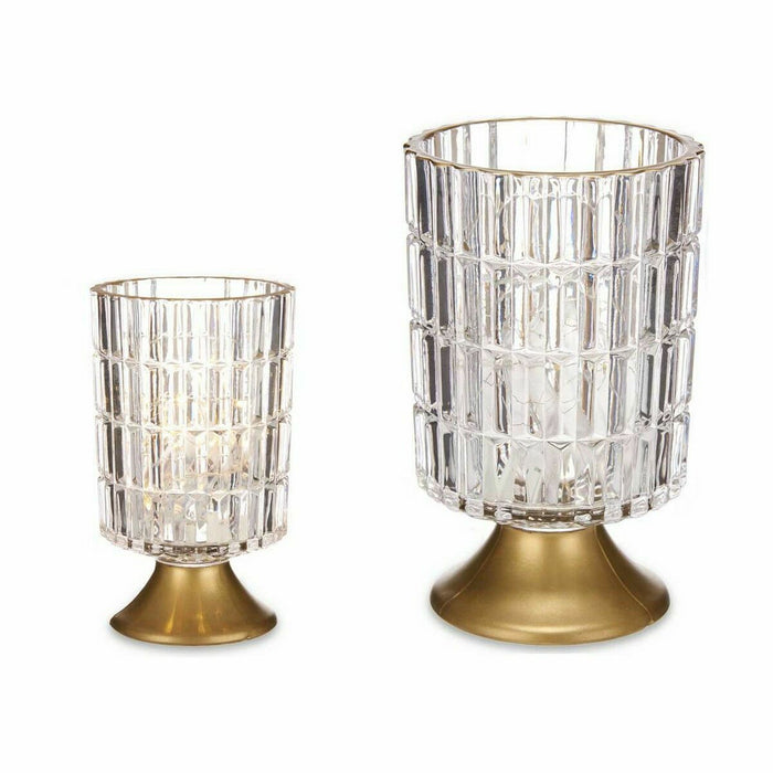LED Lantern Gift Decor Transparent Golden Glass 10,7 x 18 x 10,7 cm (6 Units)