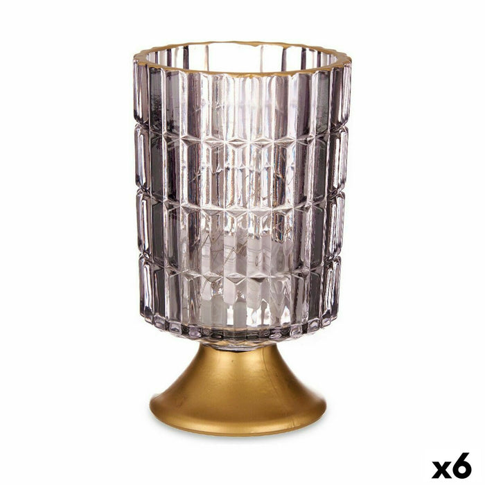 LED Lantern Gift Decor Grey Golden Glass 10,7 x 18 x 10,7 cm (6 Units)