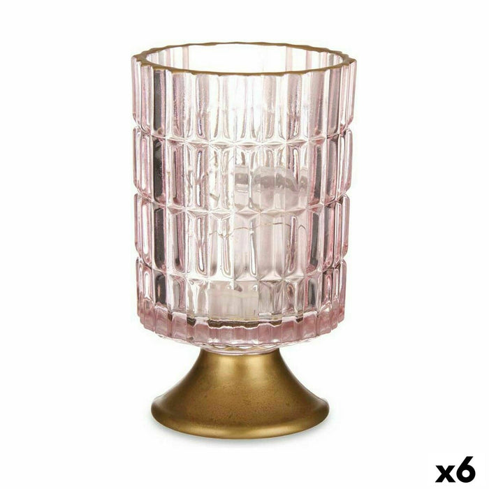 LED Lantern Gift Decor Pink Golden Glass 10,7 x 18 x 10,7 cm (6 Units)