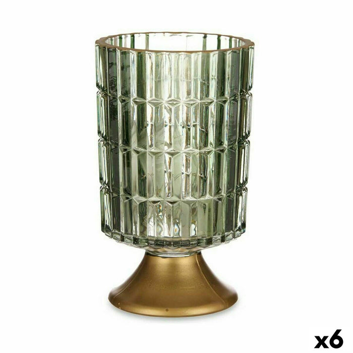 LED Lantern Gift Decor Green Golden Glass 10,7 x 18 x 10,7 cm (6 Units)