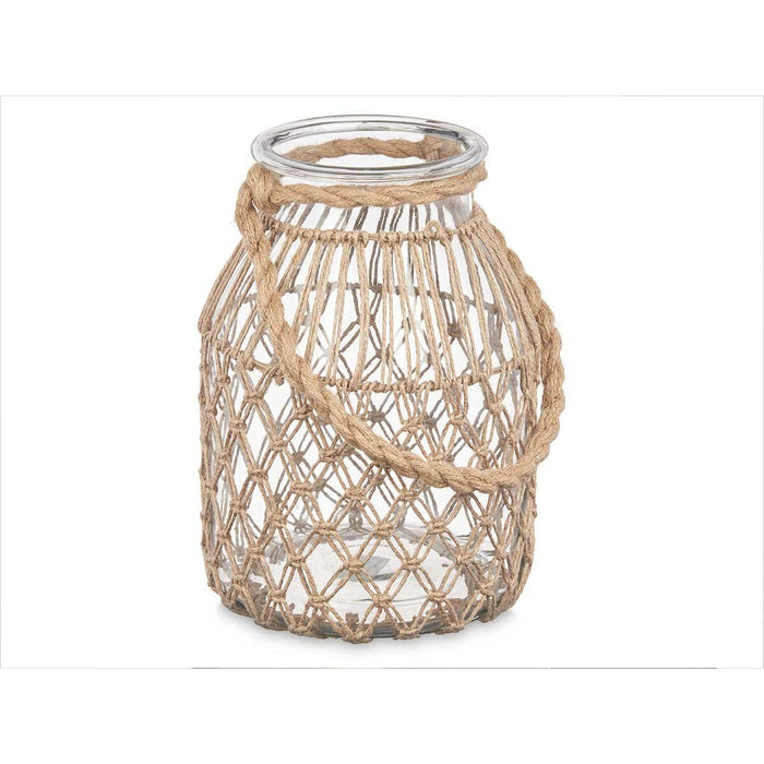 Candleholder Gift Decor Transparent Natural Glass Rope 20 x 30 cm 20 x 30 x 20 cm Tin (4 Units)
