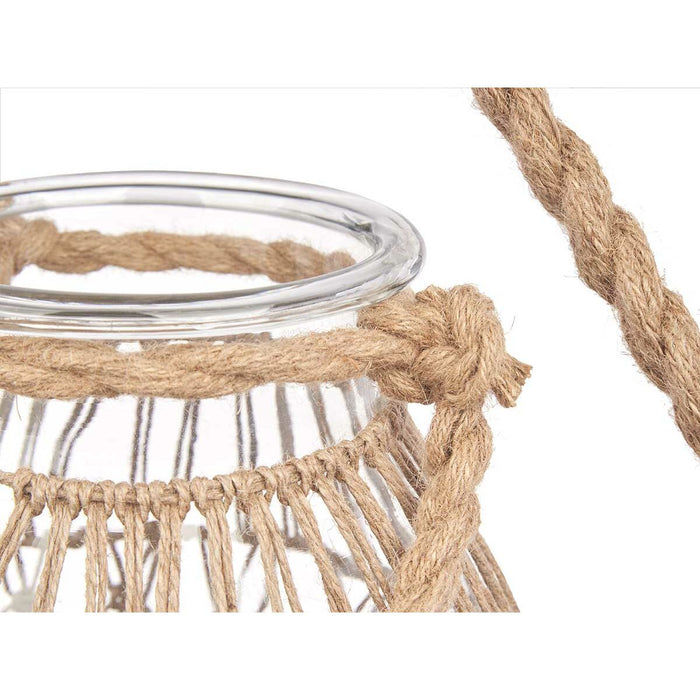 Candleholder Gift Decor Transparent Natural Glass Rope 20 x 30 cm 20 x 30 x 20 cm Tin (4 Units)