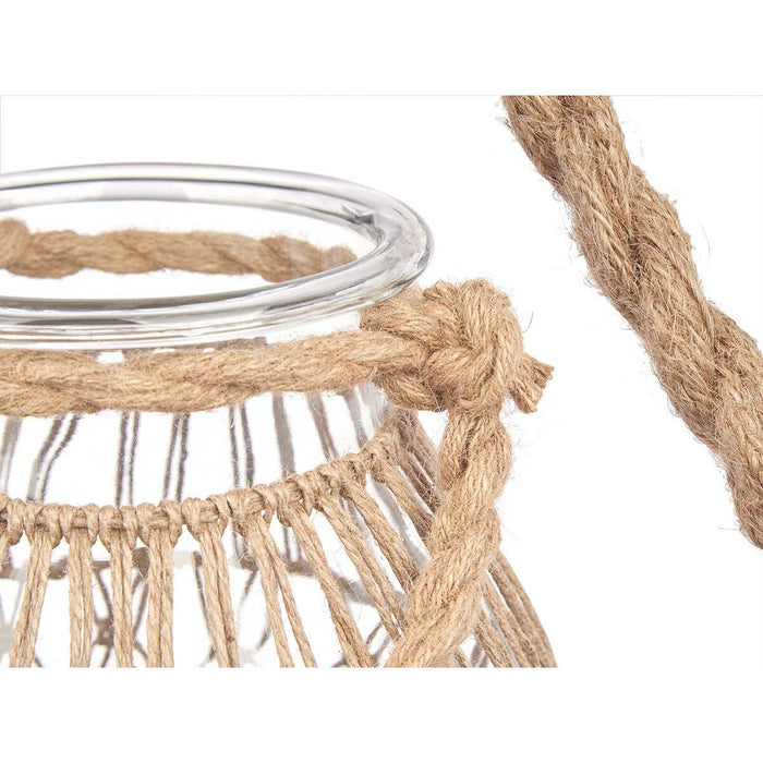 Candleholder Gift Decor Transparent Natural Glass Rope 17 x 25 cm 17 x 25 x 17 cm Tin (4 Units)