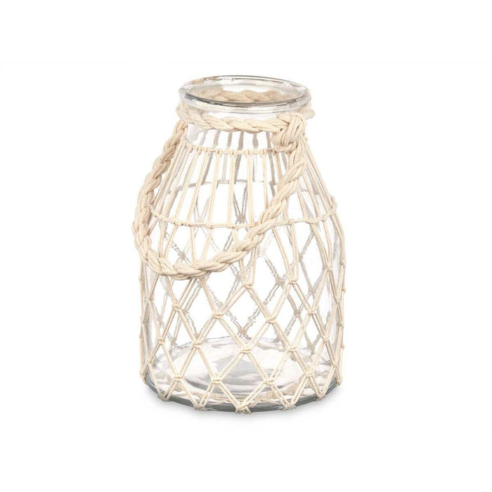 Candleholder Gift Decor White Transparent Glass Rope 17 x 25 cm 17 x 27 x 17 cm Tin (4 Units)