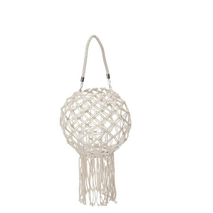 Lantern Gift Decor White Cotton Crystal Macrame 26 x 66 x 26 cm (4 Units)