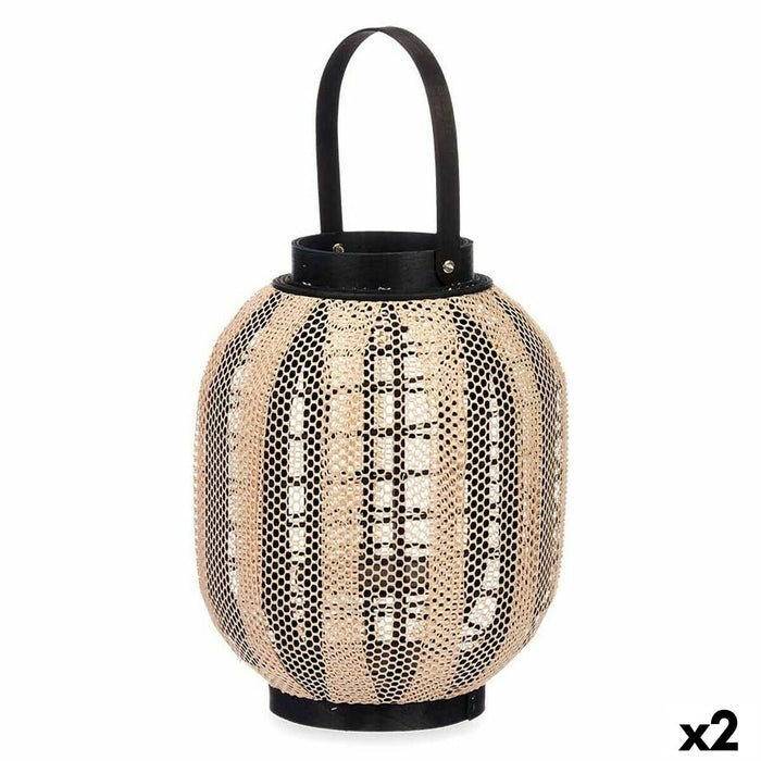 Lantern Gift Decor Black Beige Wood Cloth Glass Lantern 27 x 32 x 27 cm With handle (2 Units)