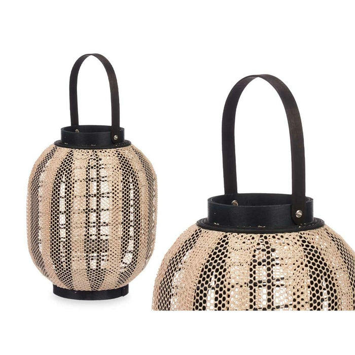Lantern Gift Decor Black Beige Wood Cloth Glass Lantern 27 x 32 x 27 cm With handle (2 Units)