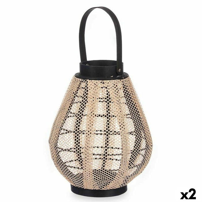 Lantern Gift Decor Black Beige Wood Cloth Glass Lantern 25 x 30 x 25 cm With handle (2 Units)
