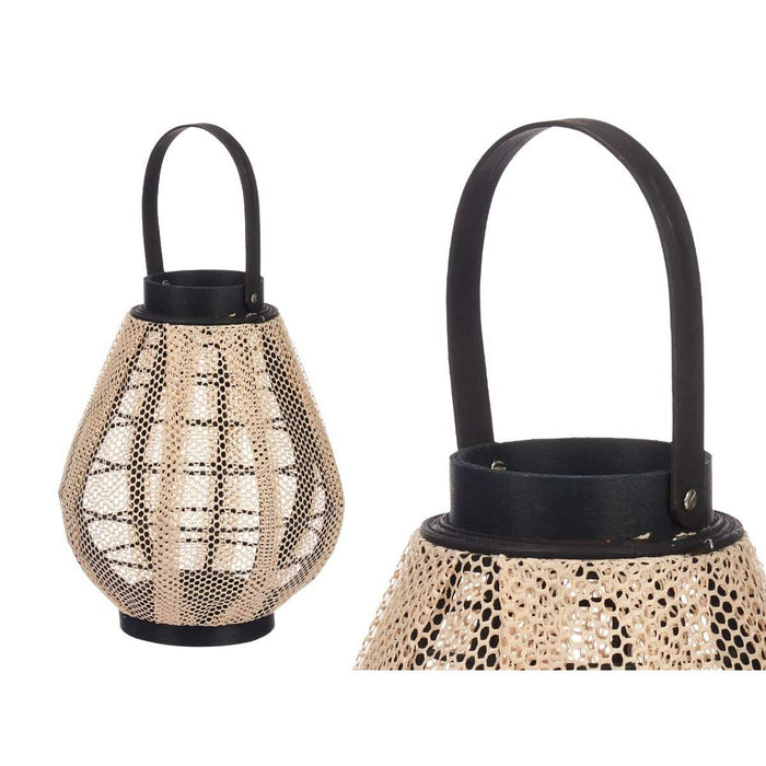 Lantern Gift Decor Black Beige Wood Cloth Glass Lantern 25 x 30 x 25 cm With handle (2 Units)