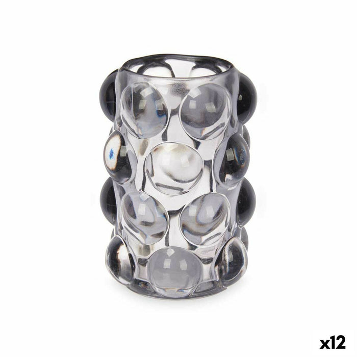 Candleholder Gift Decor Grey Crystal 8,4 x 12,5 x 8,4 cm Microbeads (12 Units)