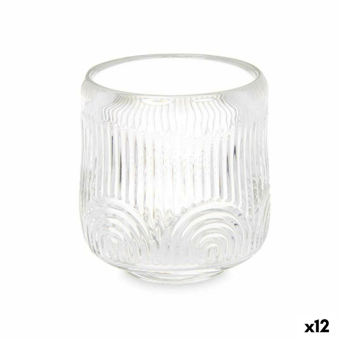 Candleholder Gift Decor Transparent Crystal 9 x 9,5 x 9 cm Stripes (12 Units)