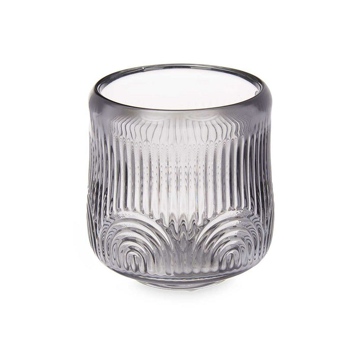 Candleholder Gift Decor Grey Crystal 9 x 9,5 x 9 cm Stripes (12 Units)