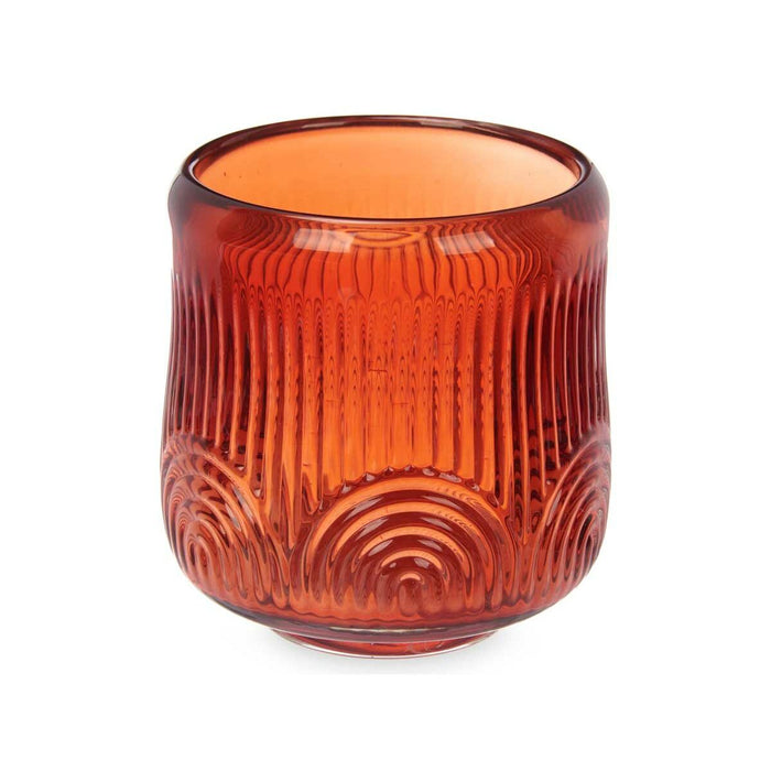 Candleholder Gift Decor Orange Tile Crystal 9 x 9,5 x 9 cm Stripes (12 Units)